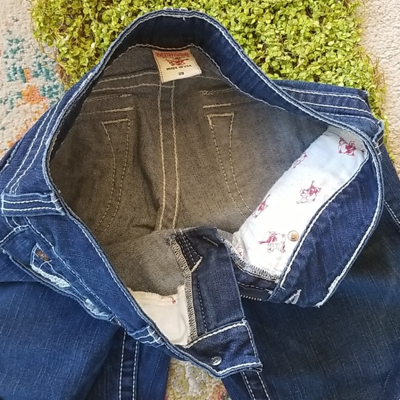 Y2k TRUE RELIGION Joey Dark Low FLARE HorseShoe Topstitched Bell IT Jeans 29 EUC - Picture 12 of 16